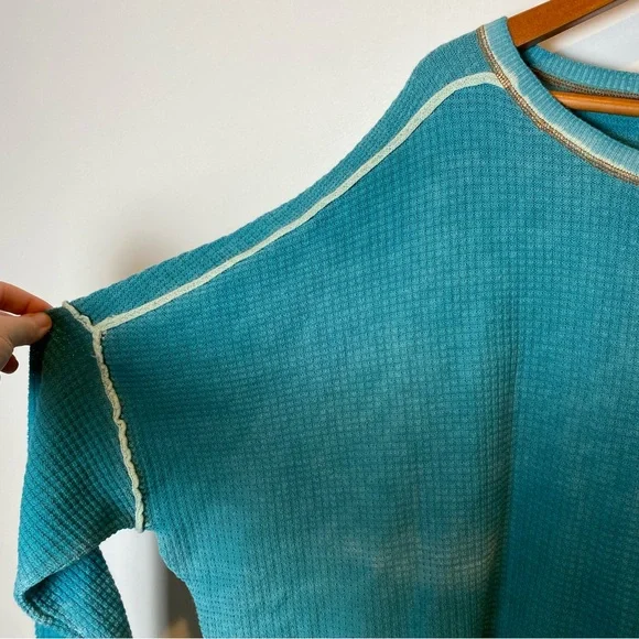Sundance Gentry Henley Waffle Knit Drop Shoulder Teal Long Sleeve Top NWT - Picture 10 of 11